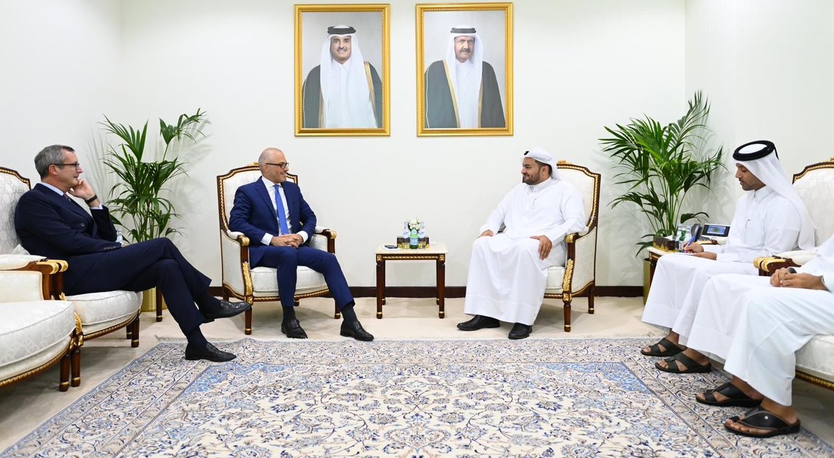 Assistant Foreign Minister for Regional Affairs H E Dr. Mohammed bin Abdulaziz bin Saleh Al Khulaifi meeting Italian Minister of Foreign Affairs’ Special Envoy for Libya H E Nicola Orlando yesterday.