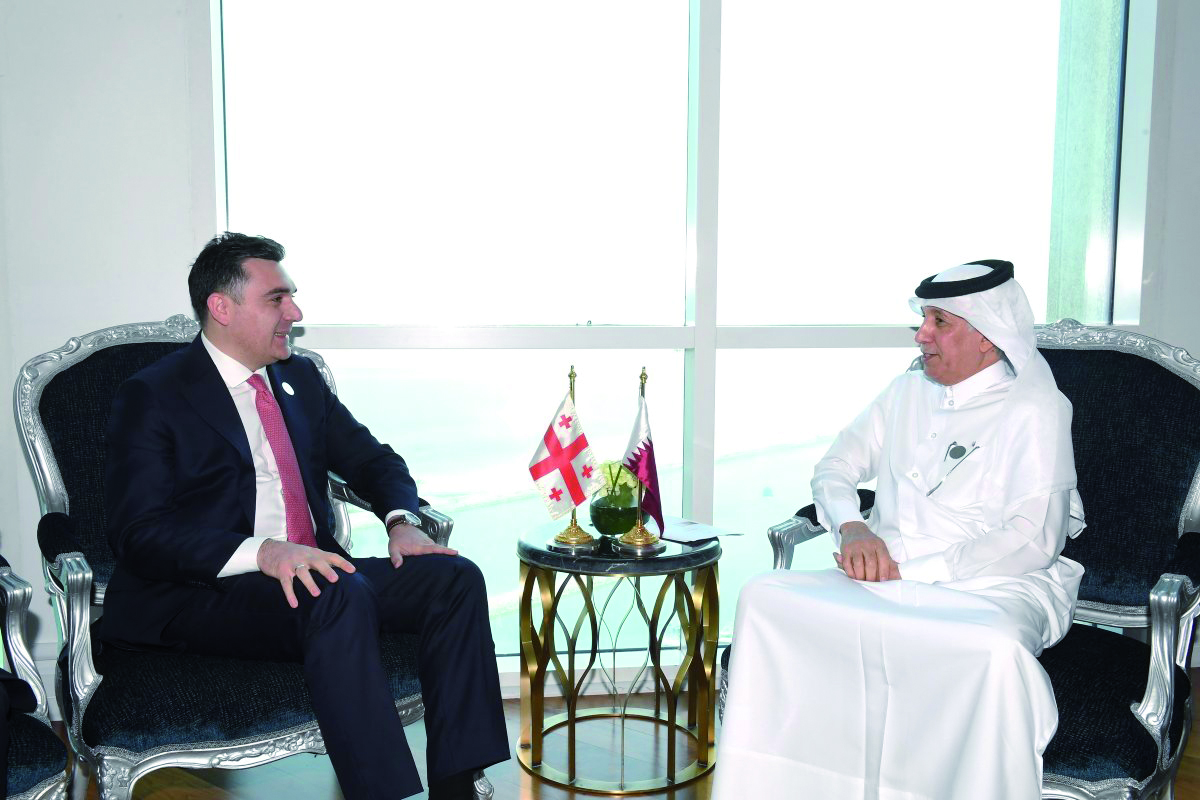 Minister of State for Foreign Affairs H E Sultan bin Saad Al Muraikhi meeting Minister of Foreign Affairs of Georgia H E Ilia Darchiashvili yesterday.