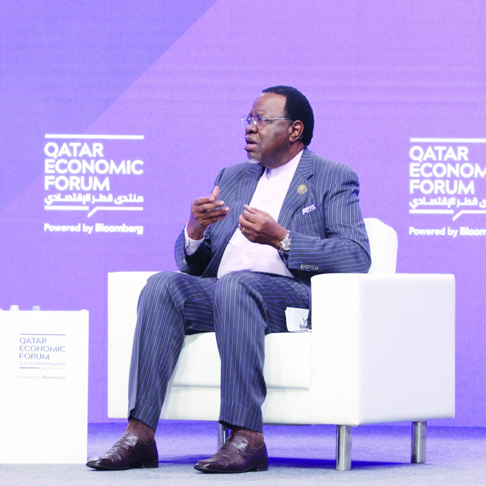 President of the Republic of Namibia H E Hage Geingob at the Qatar Economic Forum, Powered by Bloomberg, yesterday.