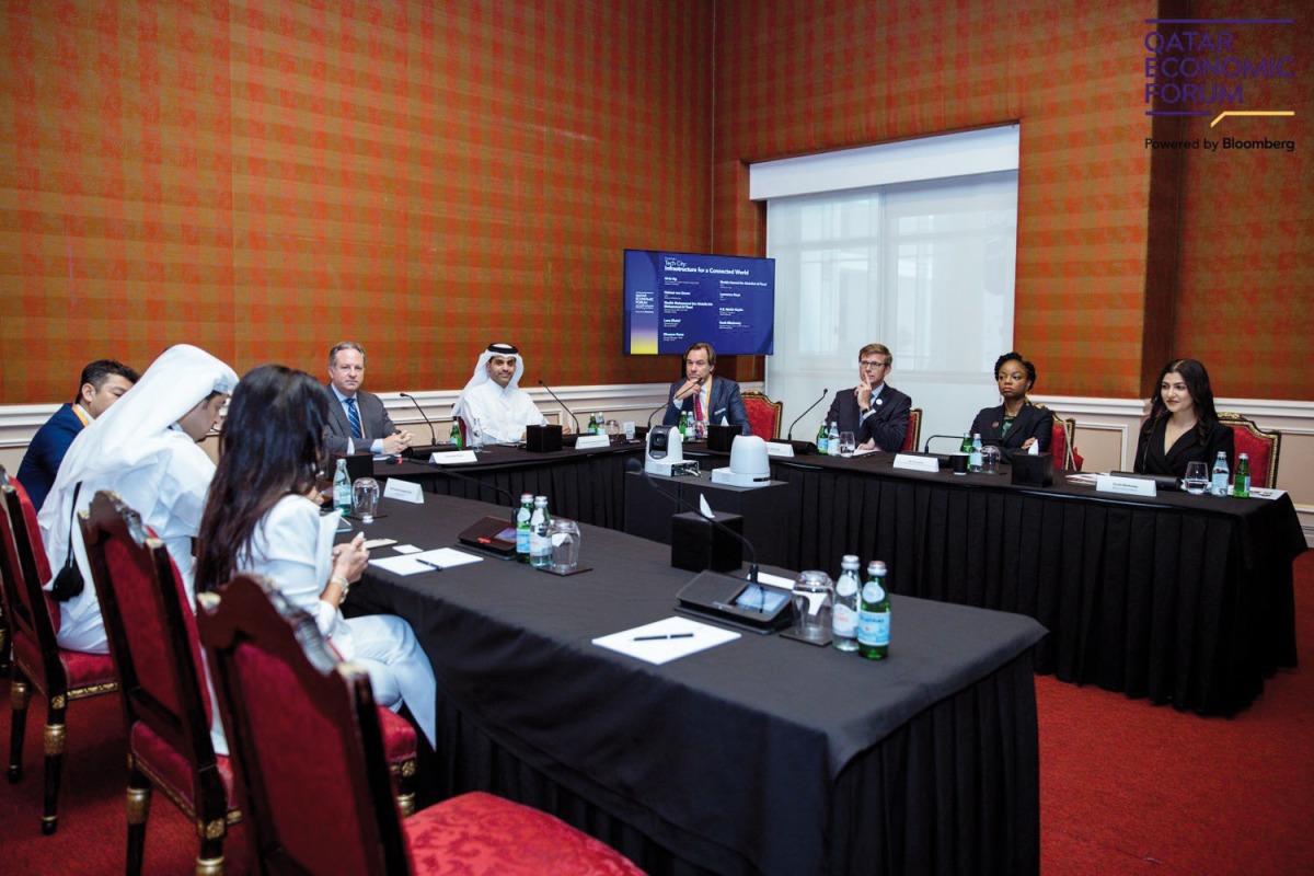 Ooredoo CEO Sheikh Mohammed bin Abdulla Al Thani taking part in a high-level roundtable at Qatar Economic Forum.