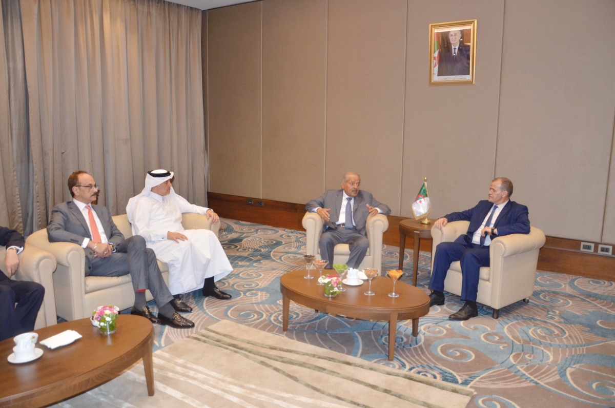 QBA Chairman Sheikh Faisal bin Qassim Al Thani, President of the Algerian-Qatari Business Council, Kamal Mulla with other offcials during the meeting. 