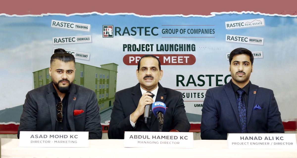 Rastec Group’s Managing Director Abdul Hameed K.C, Project Engineer cum Director Hanad Ali K.C, and Director – Marketing Asad Mohammed K.C, during the project launch, in Doha, recently. 
