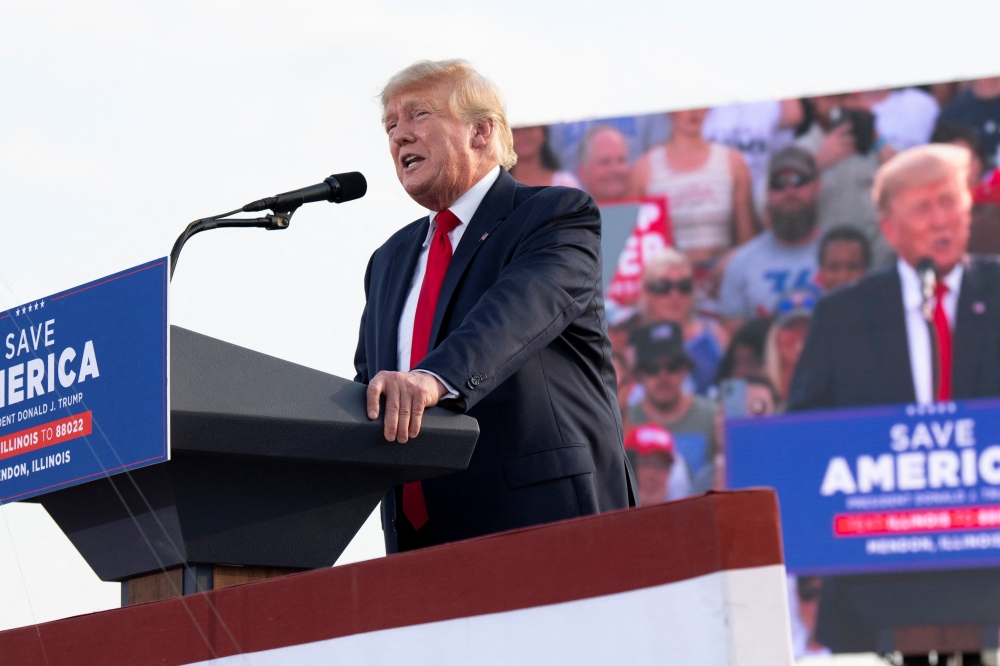 Former US President Donald Trump holds a rally in Mendon, Illinois, US, on June 25, 2022. (Reuters/Kate Munsch)