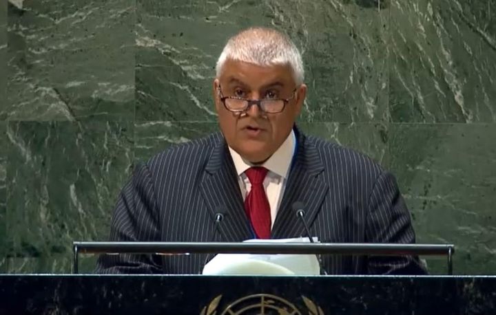 Brigadier Engineer Mohamed Abdullah Al Malki, member of the National Committee for Traffic Safety, speaking before United Nations General Assembly.
