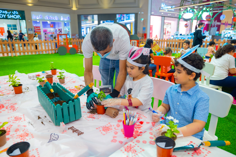 Children enjoying Art Factory workshop at Hyatt Plaza.