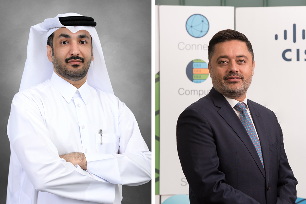 MEEZA CEO Eng. Ahmad Abdulla Al Muslemani (left) and General Manager at Cisco Qatar Hasan Khan