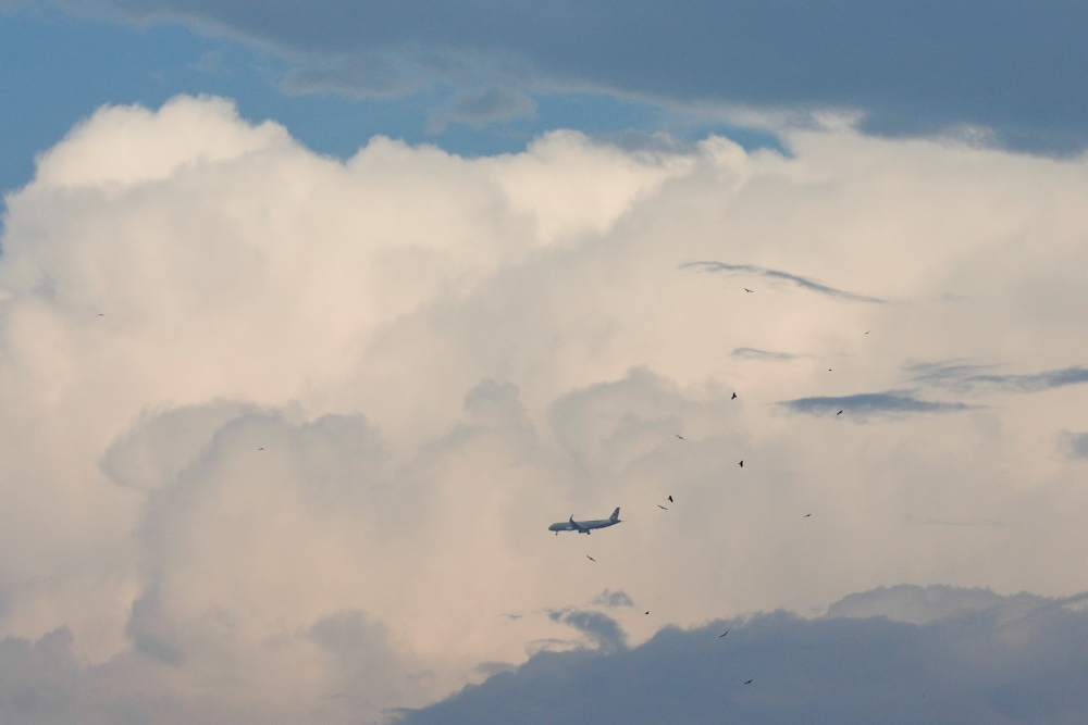 A plane flies with the rain clouds in the background, during the monsoon season in Karachi, Pakistan, July 6, 2022. (Reuters/Akhtar Soomro)

