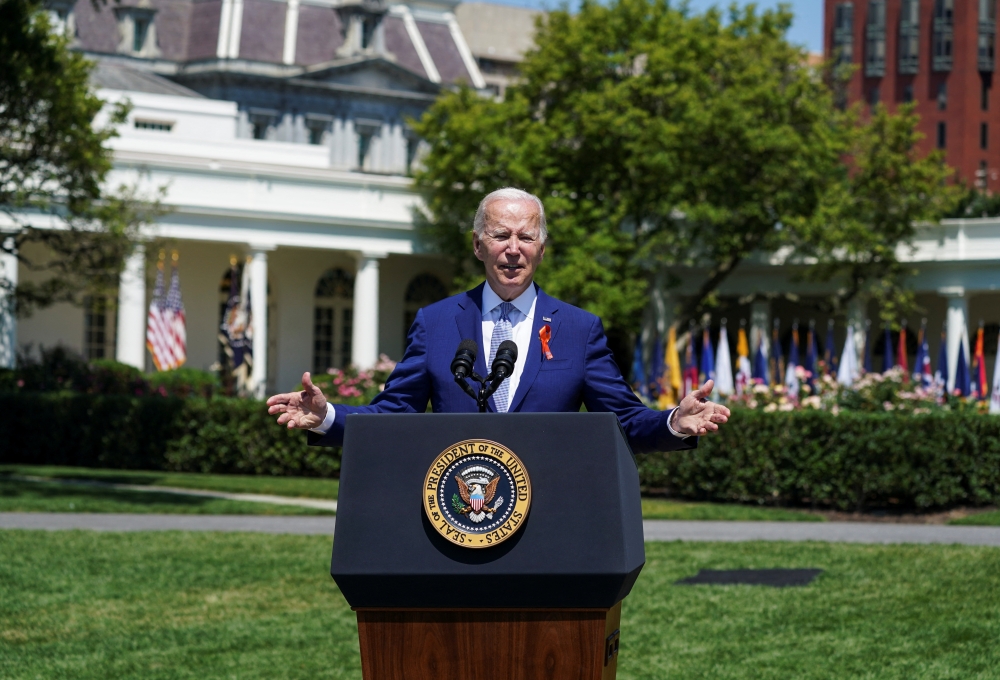 US President Joe Biden speaks during an event to celebrate passage of the 