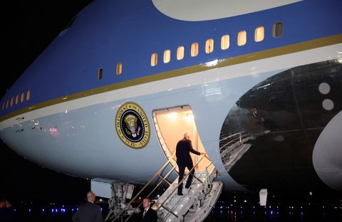U.S. President Joe Biden departs for his first trip as president to the Middle East where he will visit Israel, the occupied West Bank and Saudi Arabia, at Joint Base Andrews, Maryland, U.S., July 12, 2022. REUTERS/Evelyn Hockstein