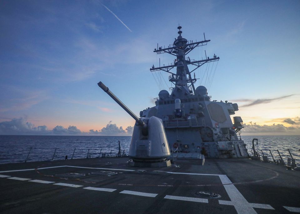 Arleigh Burke-class guided-missile destroyer USS Benfold (DDG 65), forward-deployed to the U.S. 7th Fleet area of operations, conducts underway operations in the South China Sea, in this handout picture released on July 13, 2022. U.S. Navy/Handout via REUTER
