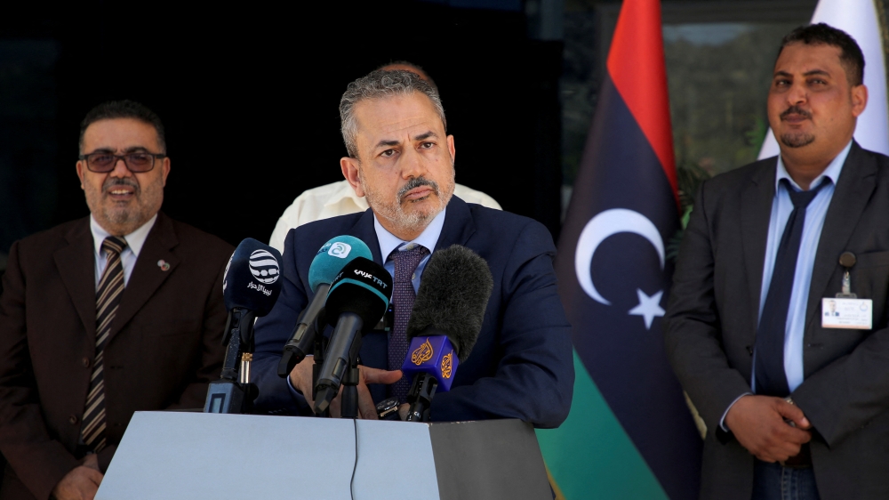 Farhat Bengdara, newly appointed as chairman of the Libyan state National Oil Corporation (NOC), at a news conference in Tripoli, Libya, July 14, 2022. (REUTERS/Hazem Ahmed)