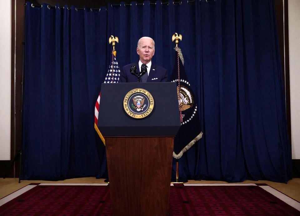 U.S. President Joe Biden attends a news conference at Waldorf Astoria in Jeddah, Saudi Arabia July 15, 2022. REUTERS/Evelyn Hockstein
