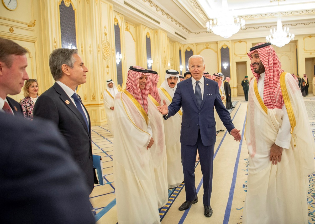 Saudi King Salman bin Abdulaziz and U.S. President Joe Biden meet at Al Salman Palace upon his arrival in Jeddah, Saudi Arabia, July 15, 2022. Bandar Algaloud/Courtesy of Saudi Royal Court/Handout via REUTERS