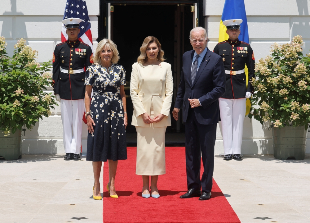 US President Joe Biden and US first lady Jill Biden welcome Ukrainian first lady Olena Zelenska at the White House in Washington, US, on July 19, 2022. (REUTERS/Jonathan Ernst)