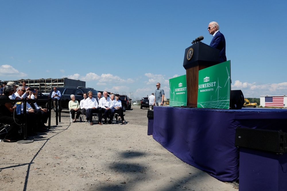 US President Joe Biden delivers remarks on climate change and renewable energy at the site of the former Brayton Point Power Station in Somerset, Massachusetts, US, on July 20, 2022. (REUTERS/Jonathan Ernst)