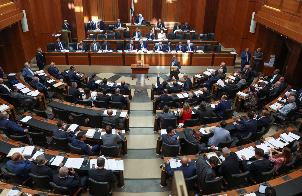 Lebanese members of Parliament attend a legislative session in Beirut, Lebanon, July 26, 2022. (REUTERS/Mohamed Azakir)