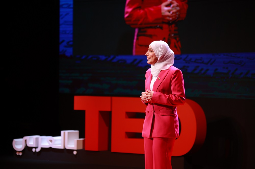 Shaikha Al Jassasi, from Oman, delivering her keynote speech at TEDinArabic, organised by TED and Qatar Foundation, in Jordan.  
