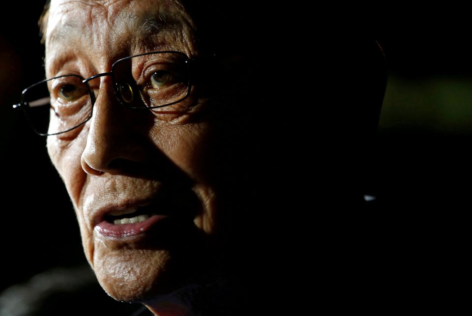 Former Philippine President Fidel Ramos speaks to journalists as he arrives at Hong Kong International Airport, China August 8, 2016. REUTERS/Tyrone Siu/File Photo