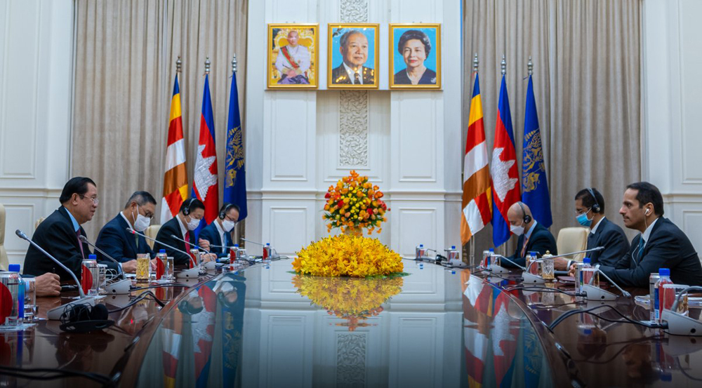 Prime Minister of Cambodia H E Hun Sen meeting Deputy Prime Minister and Minister of Foreign Affairs H E Sheikh Mohammed bin Abdulrahman Al Thani, in Phnom Penh, Cambodia. 