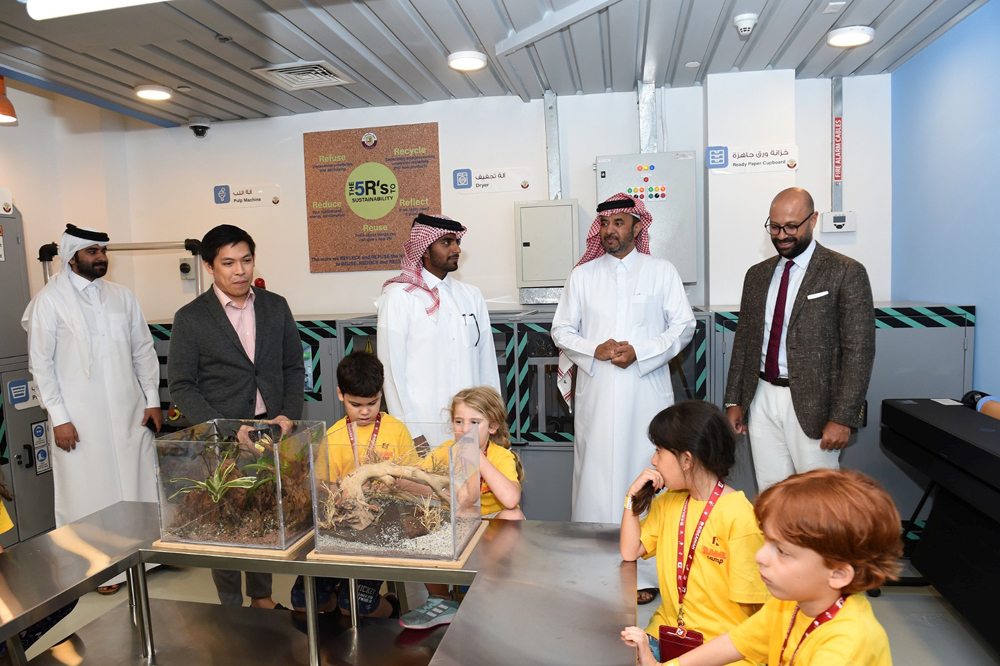 Officials from the Ministry of Municipality and KidZania during the opening of paper recycling station at KidZania.