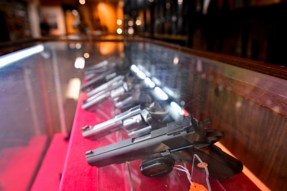 A display of handguns is seen at Wanstall's Hunting & Shooting, in Maple Ridge, British Columbia, Canada, May 31, 2022. REUTERS/Jennifer Gauthier