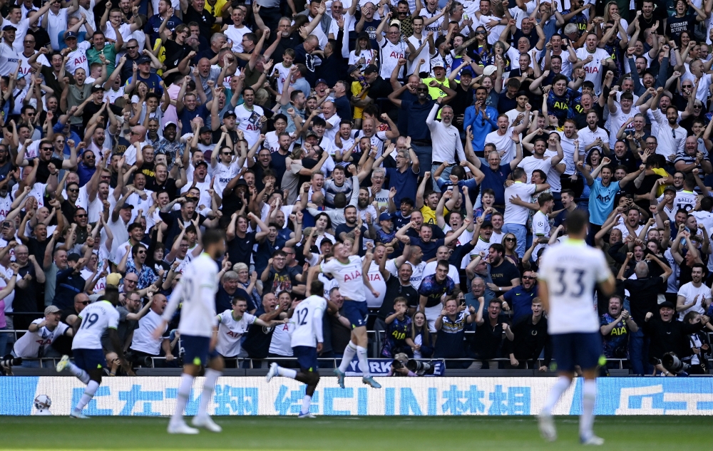 Tottenham Hotspur's Dejan Kulusevski celebrates scoring their fourth goal. (Reuters/Tony Obrien)