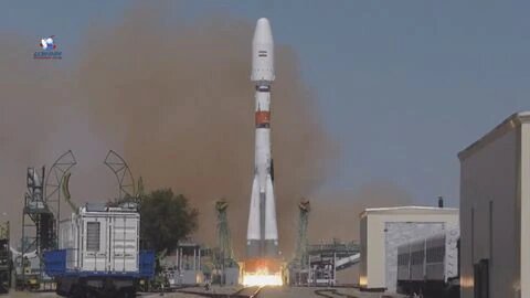 A Soyuz-2.1b rocket booster with the Iranian satellite 
