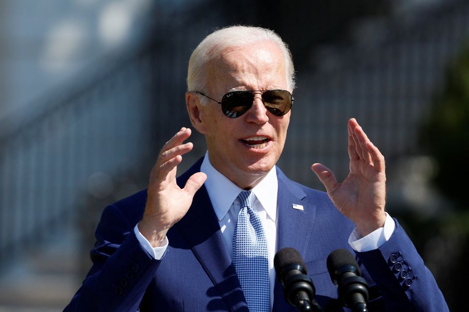 U.S. President Joe Biden delivers remarks during a signing event for the CHIPS and Science Act of 2022, on the South Lawn of the White House in Washington, U.S., August 9, 2022. REUTERS/Evelyn Hockstein


