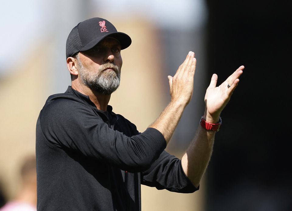August 6, 2022 Liverpool manager Juergen Klopp applauds fans after the match Action Images via Reuters/Peter Cziborra

