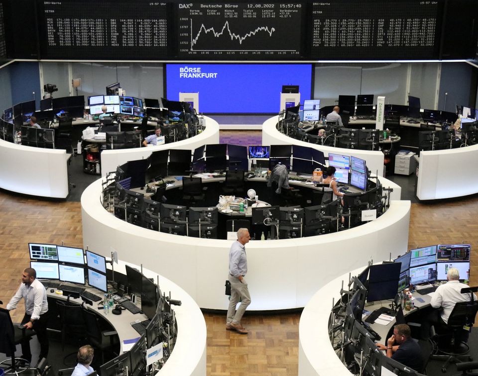 The German share price index DAX graph is pictured at the stock exchange in Frankfurt, Germany, August 12, 2022. REUTERS/Staff


