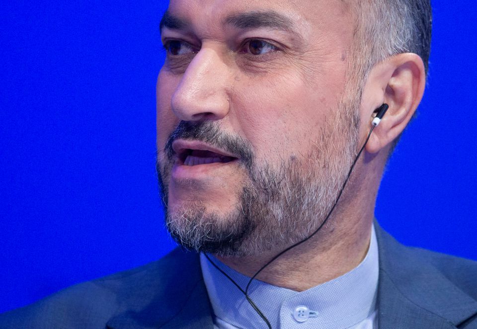 Iranian Foreign Minister Hossein Amirabdollahian speaks during a discussion at the World Economic Forum 2022 (WEF) in the Alpine resort of Davos, Switzerland May 26, 2022. REUTERS/Arnd Wiegmann


