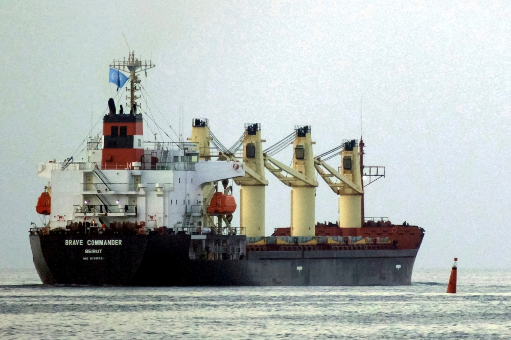 File Photo: The Lebanese-flagged bulk carrier Brave Commander leaves the sea port of Pivdennyi with wheat for Ethiopia after restarting grain export, amid Russia's attack on Ukraine, in the town of Yuzhne, Odesa region, Ukraine, August 16, 2022. (REUTERS/Igor Tkachenko)
