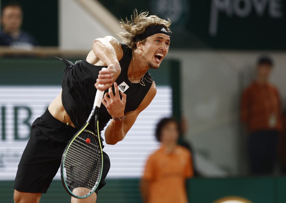 June 3, 2022 Germany's Alexander Zverev in action during his semi final match against Spain's Rafael Nadal REUTERS/Yves Herman

