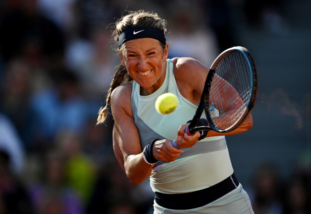 Belarus' Victoria Azarenka in action during her third round match against Switzerland's Jil Belen Teichmann at the French Open on May 27, 2022. (REUTERS/Dylan Martinez)