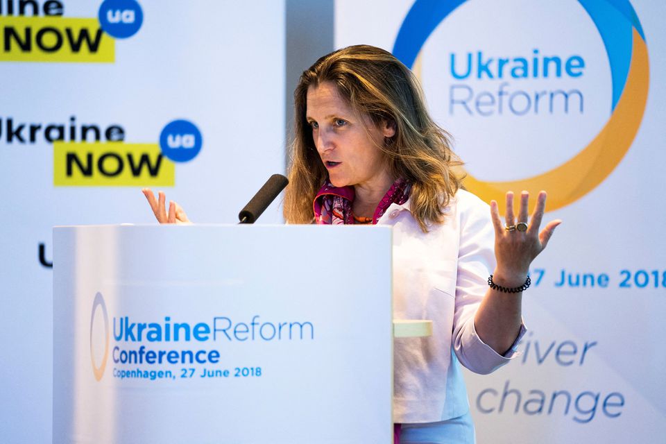Canada's Finance Minister Chrystia Freeland speaks during the international Ukraine Reform Conference in Copenhagen, Denmark, on June 27, 2018. Martin Sylvest Ritzau Scanpix/via REUTERS/File Photo