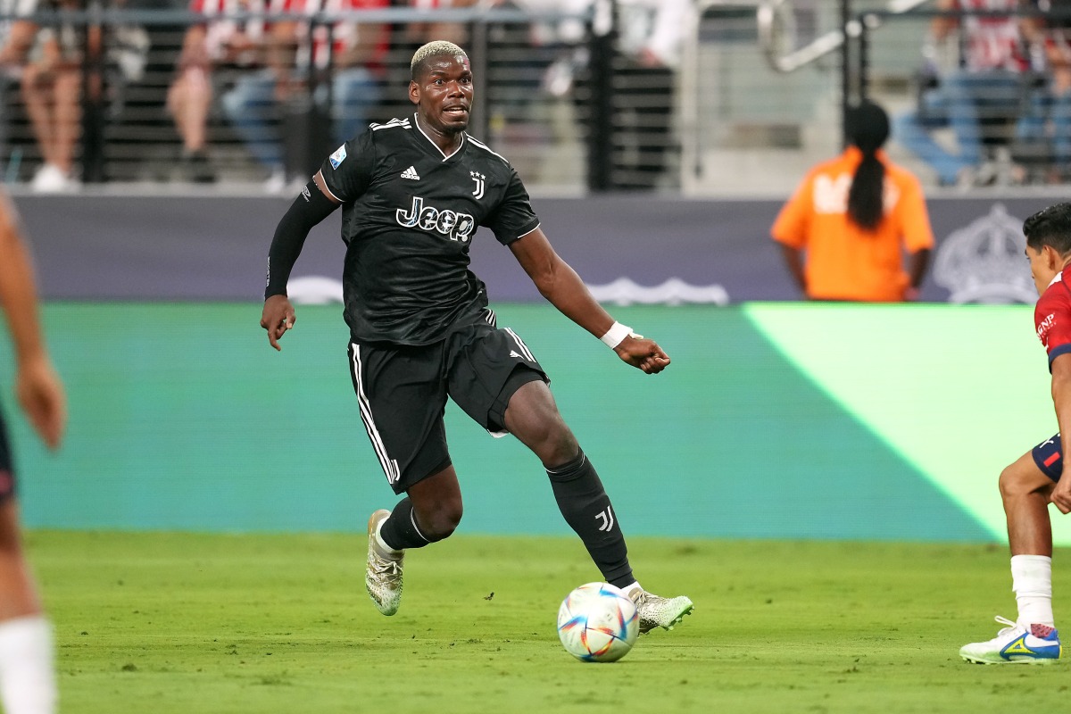 Juventus midfielder Paul Pogba looks to make a pass during a game against Chivas de Guadalajara at the Allegiant Stadium, Las Vegas, Nevada, USA on Jul 22, 2022.  File Photo / Reuters