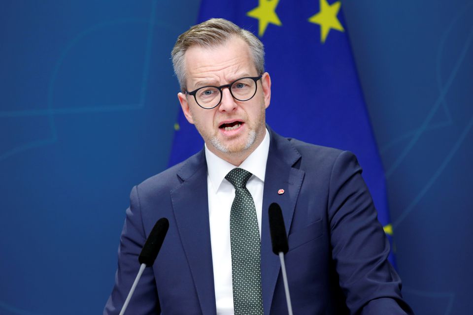 Swedish Finance Minister Mikael Damberg attends a press conference to propose relief for households affected by high electricity prices, in Rosenbad, Stockholm, Sweden, on January 12, 2022.  File Photo / Reuters
