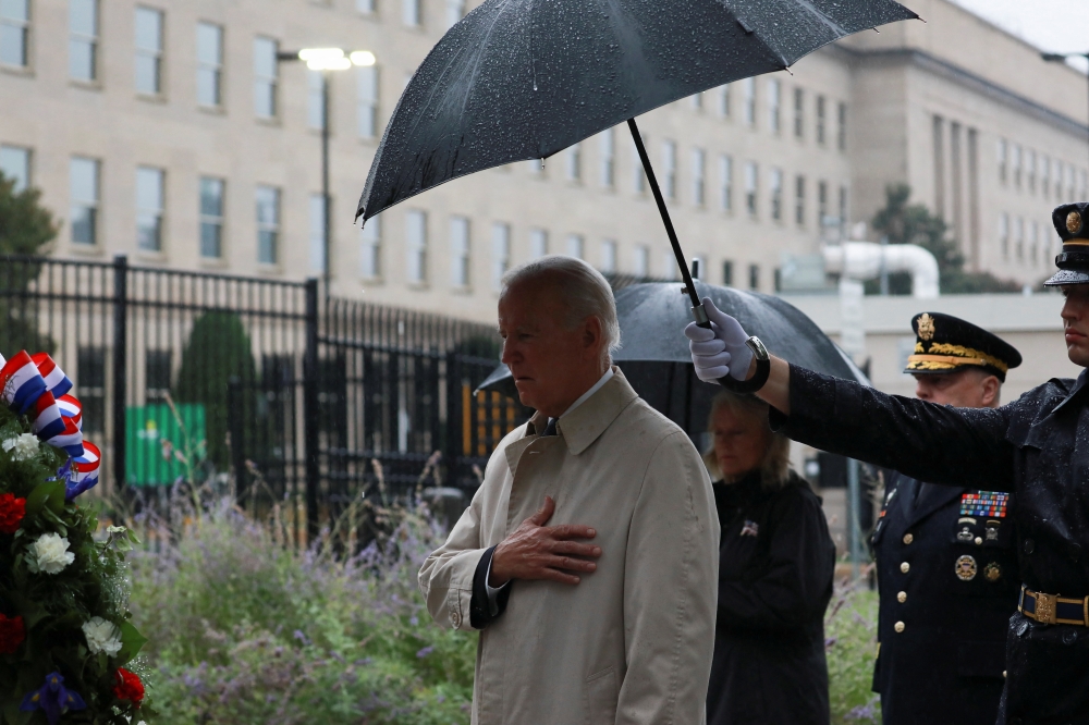 US President Joe Biden attends a wreath-laying ceremony to honour victims of the September 11, 2001, attacks at the Pentagon in Washington, on September 11, 2022. REUTERS/Cheriss May