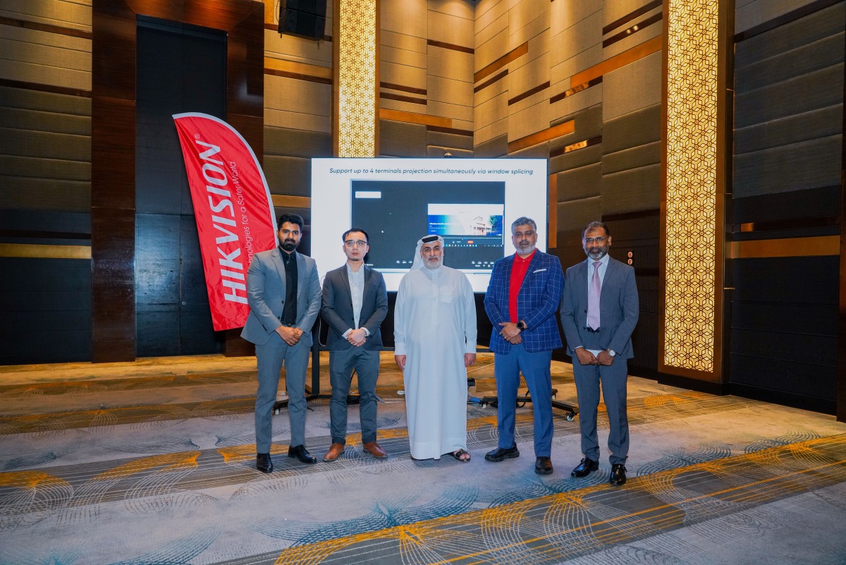 Chairman of Ghamdan Sheikh Khalid bin Hamad bin Khalid Al Thani, with other senior officials from Hikvision and Ghamdan during the launch ceremony at Westin Doha Hotel recently.