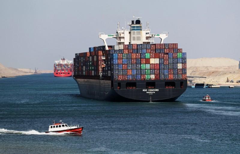 Container ship RDO Concord sails through the Suez Canal as Egypt celebrates the 150th anniversary of the canal opening in Ismailia, Egypt, on November 17, 2019.  File Photo / Reuters
