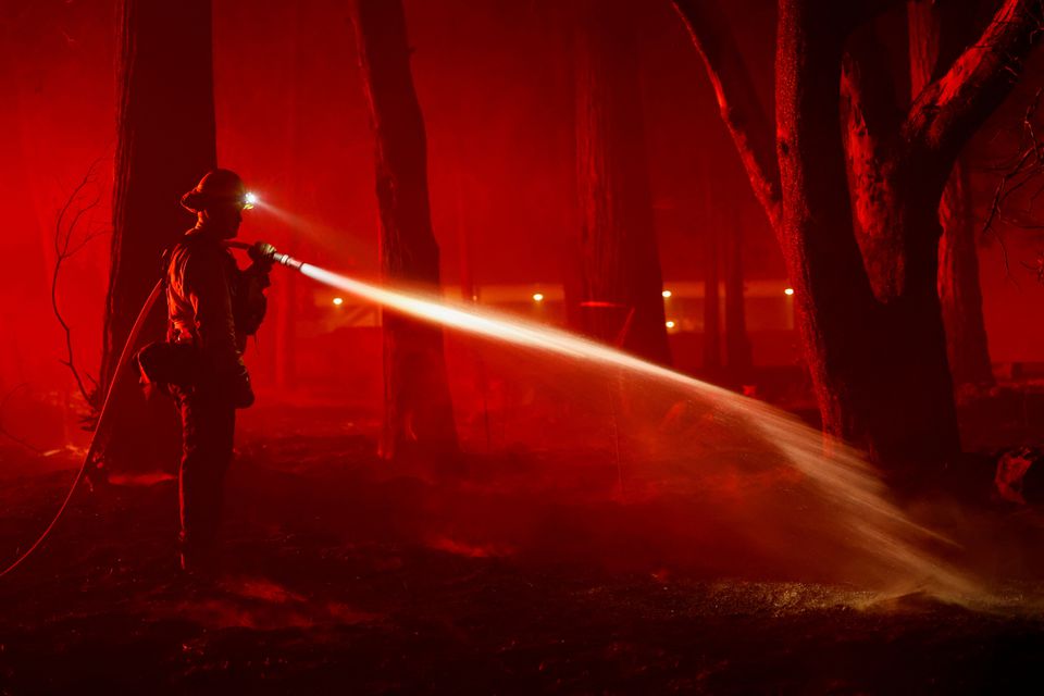 A firefighter works as the Mosquito Fire burns in Foresthill, California, US, on September 13, 2022. REUTERS/Fred Greaves