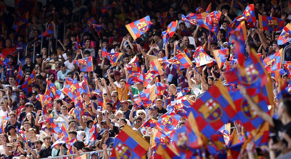 Barcelona fans reacts during the unveiling of Robert Lewandowski at Camp Nou in Barcelona, Spain, on August 5, 2022.   File Photo / Reuters