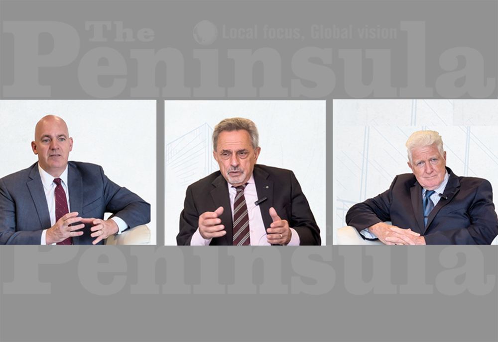 From left: Clarke Cooper, former US Assistant Secretary of State for Political-Military Affairs; Patrick Theros, former US Ambassador to Doha and former President of the Qatar-US Business Council; and Jim Moran, former Member of the US House of Representatives 