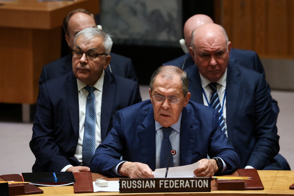 Russia's Foreign Minister Sergei Lavrov attends a meeting of the United Nations Security Council at the 77th Session of the United Nations General Assembly at UN Headquarters in New York City on September 22, 2022. Russian Foreign Ministry/Handout via REUTERS