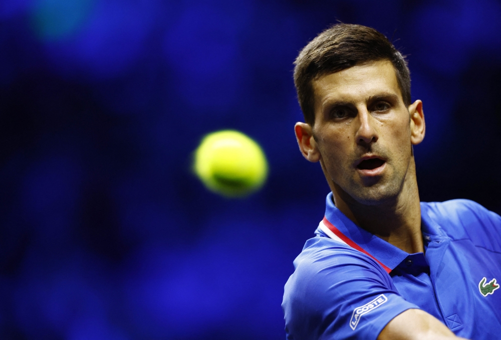 September 24, 2022 Team Europe's Novak Djokovic in action with Team World's Frances Tiafoe Action Images via Reuters/Andrew Boyers
