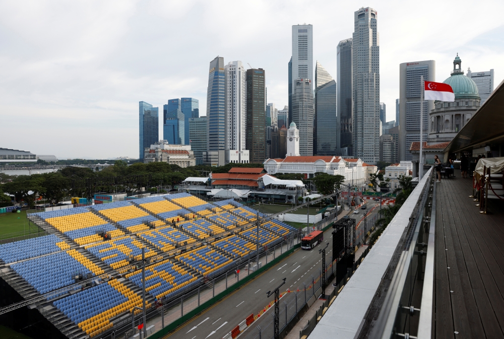 A view of spectator stands at the Marina Bay street circuit, ahead of the Formula One Grand Prix night race in Singapore on September 27, 2022. (REUTERS/Edgar Su)