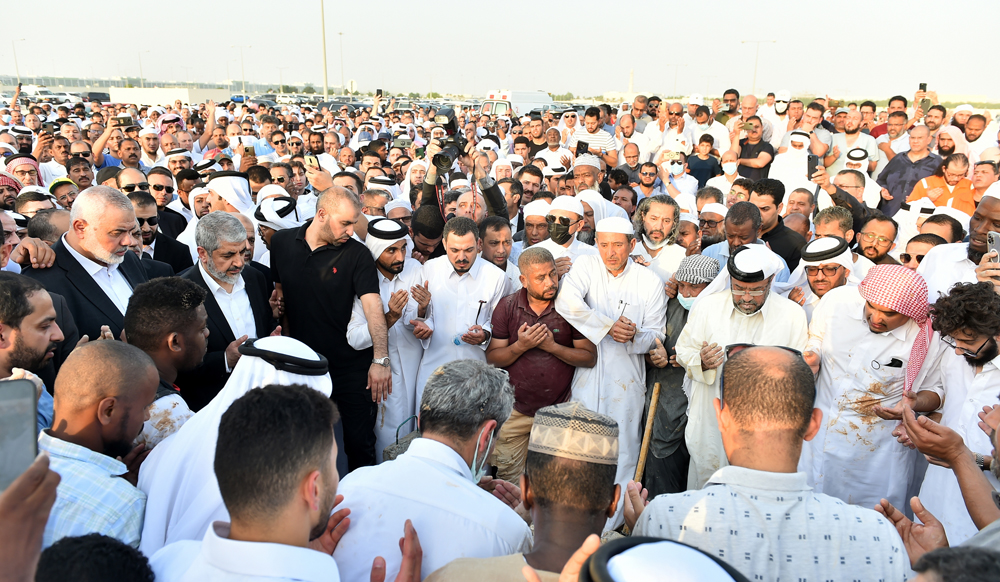 People taking part in the funeral ceremony of Sheikh Yusuf Al Qaradawi, who passed away on Monday,  at  Mesaimeer Cemetery, yesterday. Pic Abdul Basit 
