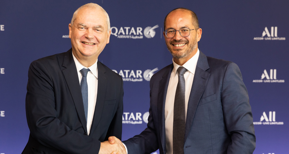 Qatar Airways Chief Commercial Officer Thierry Antinori and Accor Chief Loyalty and Partnerships Officer Mehdi Hemici