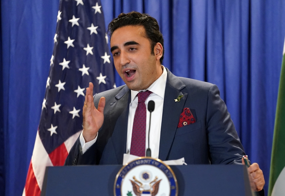 Pakistan's Foreign Minister Bilawal Bhutto-Zardari speaks following his meeting with US Secretary of State Antony Blinken at the State Department in Washington, US, on September 26, 2022. (REUTERS/Kevin Lamarque)