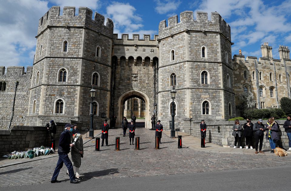 Windsor Castle wardens stand outside Windsor Castle after it was announced that Britain's Prince Philip, husband of Queen Elizabeth, has died at the age of 99, in Windsor, near London, Britain, on April 9, 2021. File Photo / Reuters